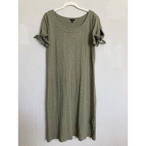 Talbots Tie Sleeve TShirt Dress Green 100% Cotton Slub MEDIUM